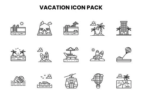 Vacation Line Bundle Icons Pack Ilustração Stock
