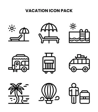 Vacation Line Collection Icons Pack Stock Illustration
