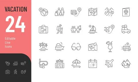 Vacation Line Editable Icons set. Stock Illustration