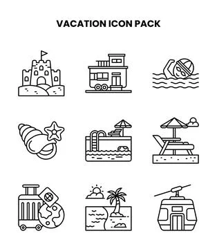 Vacation Line Graphics Icons Pack Stock Illustration