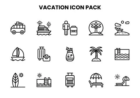 Vacation Line Graphics Icons Pack Illustrazione stock