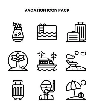Vacation Line Scalable Icons Pack Stock Illustration