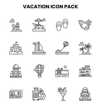 Vacation Line Vector Icons Pack Stock Illustration