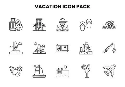 Vacation Line Vector Icons Pack 스톡 일러스트