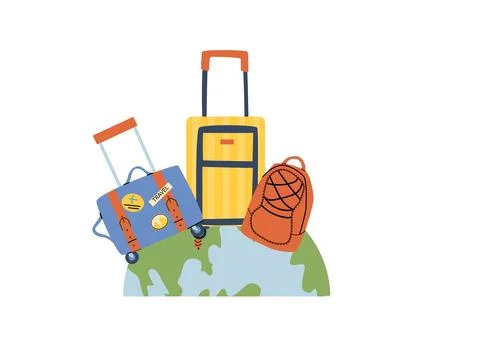 Vacation luggages composition with globe. Stock Illustration