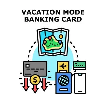 Vacation mode banking card spending for travel Stock Illustration