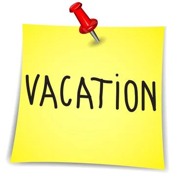 Vacation on a Note Paper with pin on white Illustrazione stock