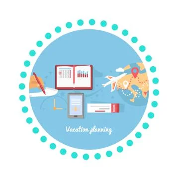 Vacation Planning Icon Flat Isolated Round Stock Illustration