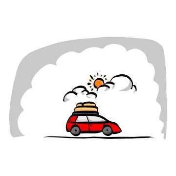 Vacation red car vector illustration sketch hand drawn with black lines isola Stock Illustration