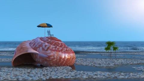 Vacation relaxing conceptual  background with shells on beach Stock Illustration