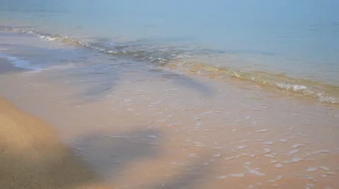 Vacation on Sand Beach with Sea Wave. Slow Motion. Stock Footage 44321735