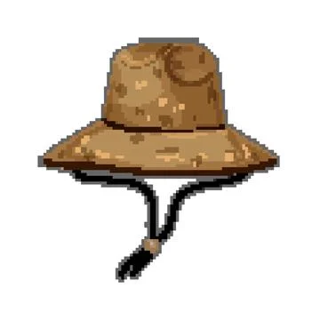 Vacation straw hat pixel art vector illustration Stock Illustration
