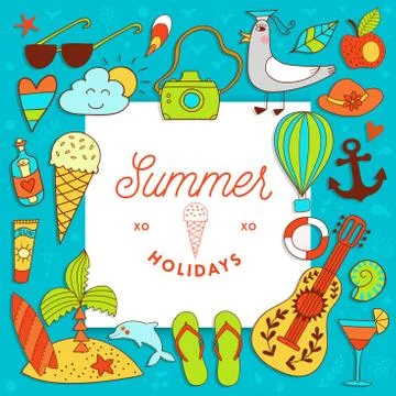 Vacation summer travel beach elements イラスト素材