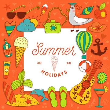 Vacation summer travel beach elements Illustrazione stock