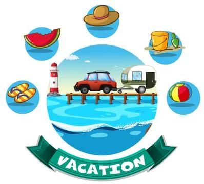 Vacation theme with wagon and beach objects イラスト素材