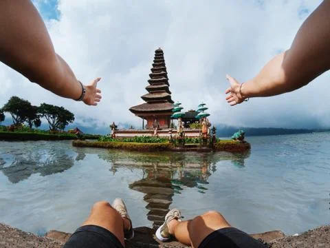 Vacation time photo taken from body to Bratan Temple Bali Indonesia Stock Photos