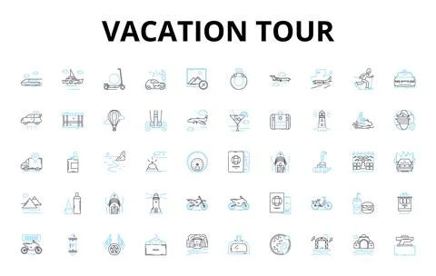 Vacation tour linear icons set. Adventure, Relaxation, Exploration, Culture Stock-Illustration