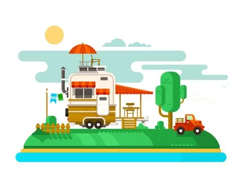 Vacation trailer flat design Stock Illustration