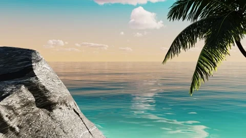 Vacation on a tropical island in the ocean with palm trees and sea. Stock Footage 307784953