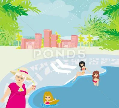 Vacation in a tropical resort Stock Illustration