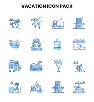 Vacation Two Colour Set Icons Pack Stock Illustration