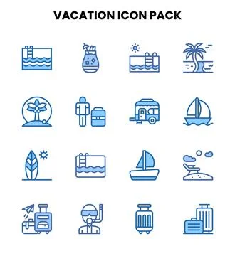 Vacation Two Colour Vector Icons Pack Illustrazione stock