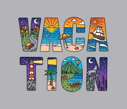 Vacation typography design vector, for t-shirt, poster and other uses Stock Illustration