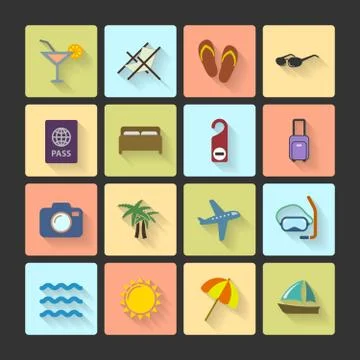Vacation ui layout icons, squared shadows Illustrazione stock