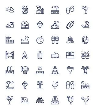 Vacation Visual Pack containing 42 Regular Line Pixel Optimized Vector Icons Stock Illustration