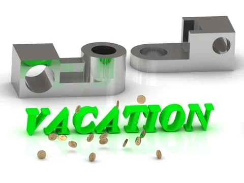 VACATION- words of color letters and silver details on white background Stock Illustration
