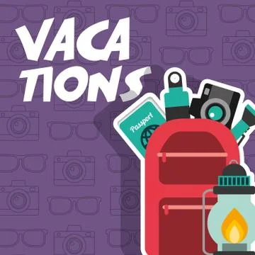 Vacations backpack passport camera lanter postern 스톡 일러스트