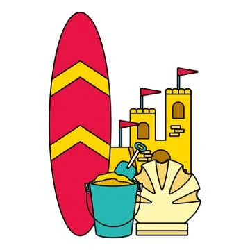 Vacations castle surfboard bucket shell Stockillustratie