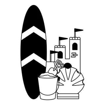 Vacations castle surfboard bucket shell イラスト素材