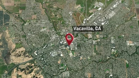Vacaville City Map Zoom (CA, USA) from Space to Earth Video stock 296705174