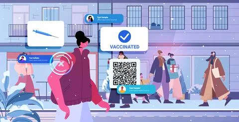 Vaccinated people using digital immunity passport with qr code successful covid 스톡 일러스트
