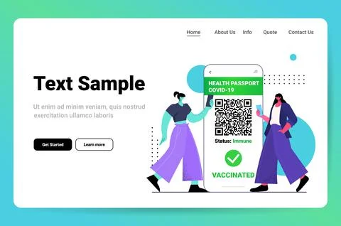 Vaccinated persons using digital immunity passport on smartphone screens risk Illustrazione stock
