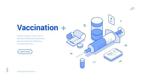 Vaccination And Immunization Concept Isometric Banner Vector Illustration Stock Illustration