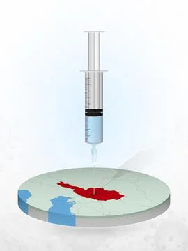 Vaccination of Austria, injection of a syringe into a map of Austria. Stock Illustration