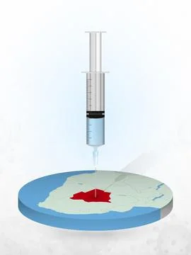 Vaccination of Botswana, injection of a syringe into a map of Botswana. Stock Illustration