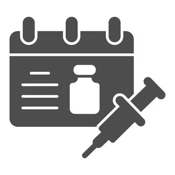 Vaccination calendar and syringe solid icon, injections concept, Vaccination イラスト素材