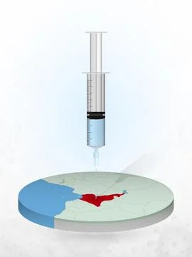 Vaccination of Cameroon, injection of a syringe into a map of Cameroon. Stock Illustration