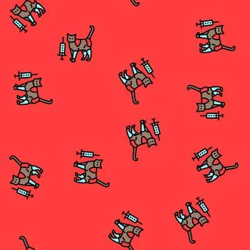 Vaccination cat breeding vector seamless pattern Illustrazione stock