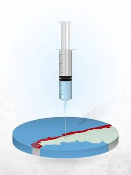 Vaccination of Chile, injection of a syringe into a map of Chile. Stock Illustration
