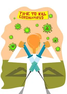 Vaccination concept design. Time to kill coronavirus banner. COVID-19 and flu Stock Illustration
