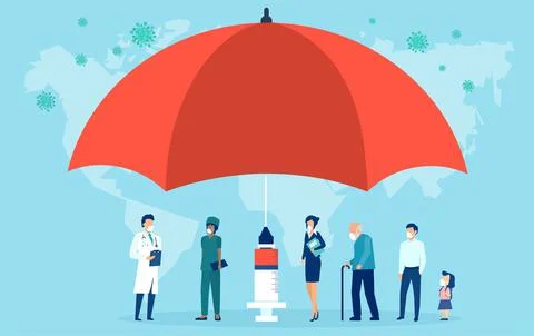 Vaccination concept. Vector of an umbrella shaped syringe with vaccine for CO Stock Illustration