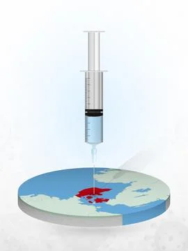 Vaccination of Denmark, injection of a syringe into a map of Denmark. イラスト素材