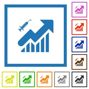 Vaccination graph flat framed icons Stockillustratie