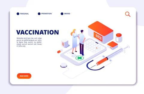 Vaccination isometric concept. Flu prevention child healthcare. Adult and kids Illustrazione stock