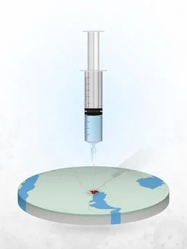 Vaccination of Kuwait, injection of a syringe into a map of Kuwait. Stock Illustration