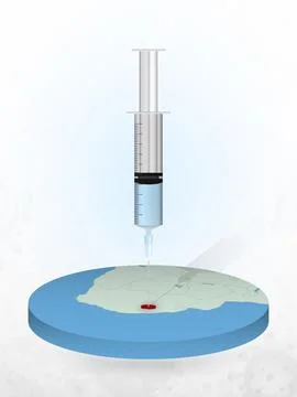 Vaccination of Lesotho, injection of a syringe into a map of Lesotho. Stock Illustration